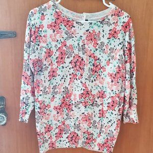 Boden Back Button-down Sweater Floral Tropical Peach Bloom Size 12